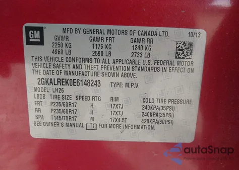 2014 GMC Terrain Sle-2 z USA, uszkodzony, nr VIN 2GKALREK0E6148243